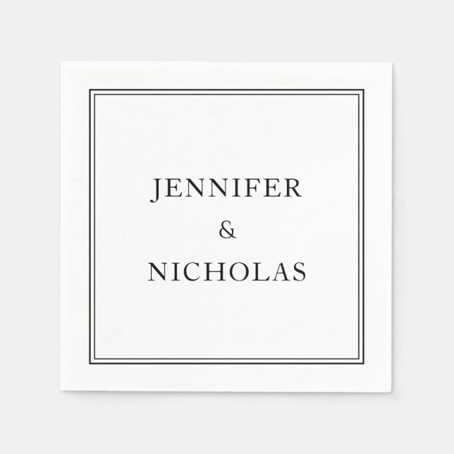 Servilleta De Papel Elegante Boda Blanco Y Negro (Anverso)