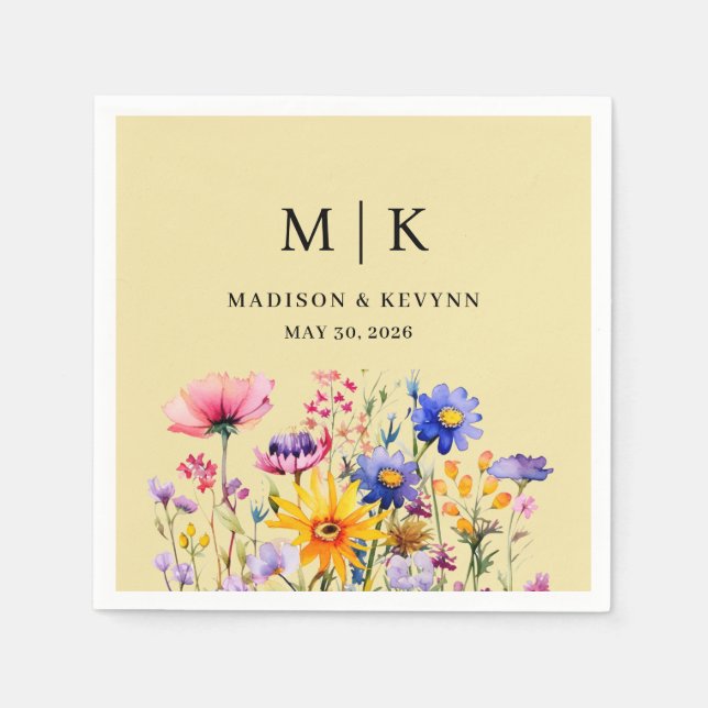 Servilleta De Papel Elegante Boda Boho Wildflower (Anverso)