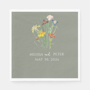 Servilleta De Papel Elegante Boda Boho Wildflower   Sage Green
