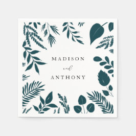 Servilleta De Papel Elegante Boda Botánico Azul Verde azulado