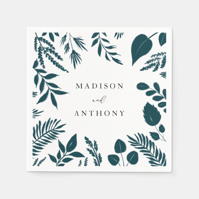 Servilleta De Papel Elegante Boda Botánico Azul Verde azulado (Anverso)