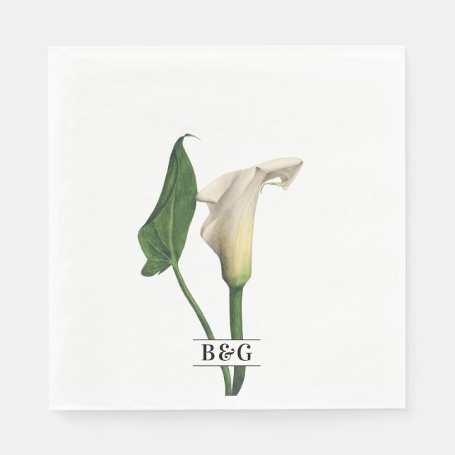 Servilleta De Papel Elegante Boda botánico de Calla Blanca Lily Green (Anverso)