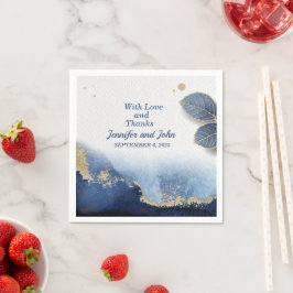 Servilleta De Papel Elegante Boda Botánico de Mármol de Oro Azul