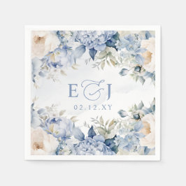 Servilleta De Papel Elegante Boda Botánico Dusty Blue Floral