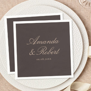 Servilleta De Papel Elegante Boda Caligrafía Marrón
