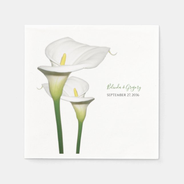 Servilleta De Papel Elegante Boda Calla Lilies Blanco (Anverso)