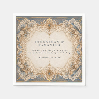 Servilleta De Papel Elegante boda campestre de encaje marfil taupe