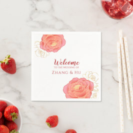 Servilleta De Papel Elegante Boda chino del Peony de Oro