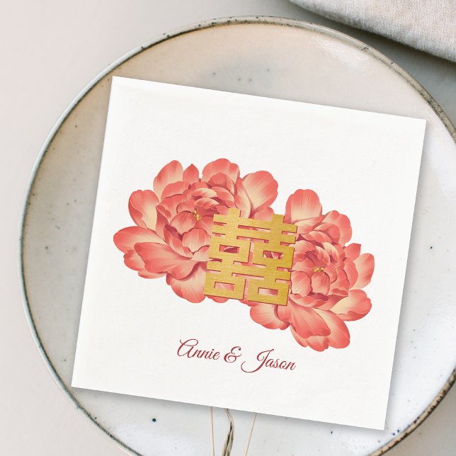 Servilleta De Papel Elegante Boda chino del Peony de Oro (Elegant Gold Peony Chinese Wedding Napkins)