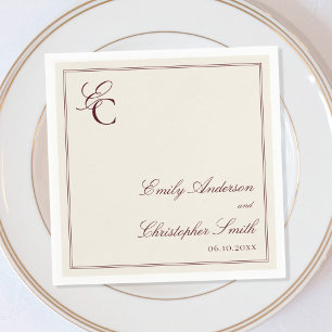 Servilleta De Papel Elegante Boda Clásica de Burgundy y Crema