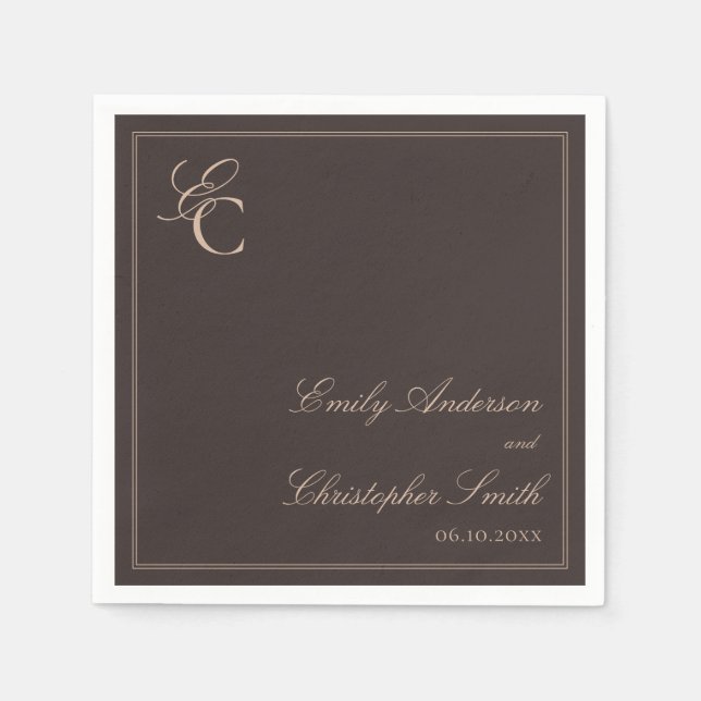Servilleta De Papel Elegante Boda Clásica Marrón (Anverso)