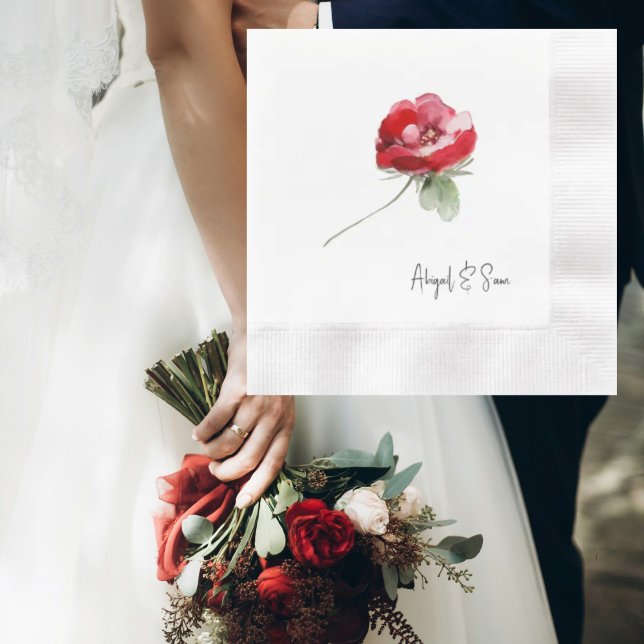 Servilleta De Papel Elegante Boda con estilo floral rojo (Subido por el creador)