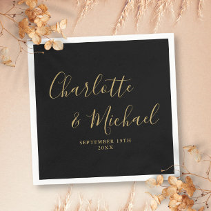Servilleta De Papel Elegante boda con firma en negro y dorado