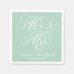 Servilleta De Papel Elegante Boda con Letra Mr y Mrs de Menta