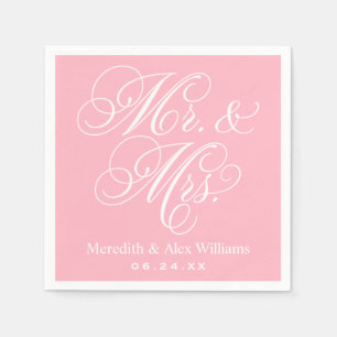 Servilleta De Papel Elegante Boda con Letra Mr y Mrs Rosa