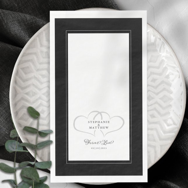 Servilleta De Papel Elegante Boda Corazón Blanco y Negro Para Siempre  (Subido por el creador)