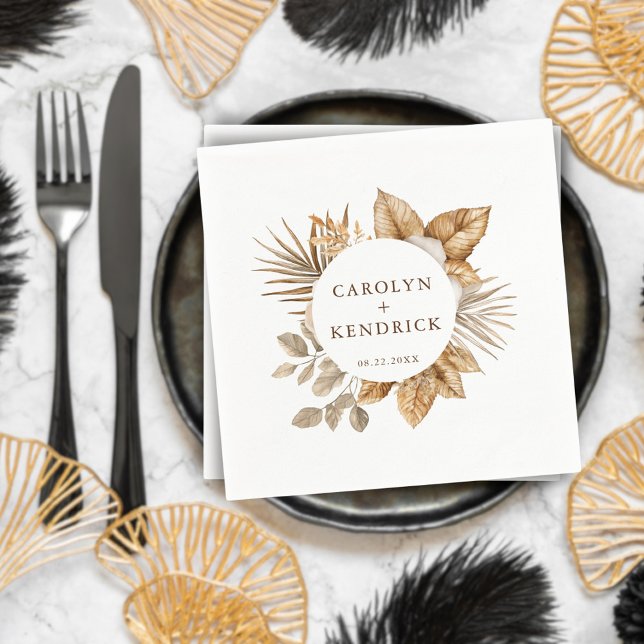 Servilleta De Papel Elegante Boda de Acentos Florales Neutrales Boho (Subido por el creador)