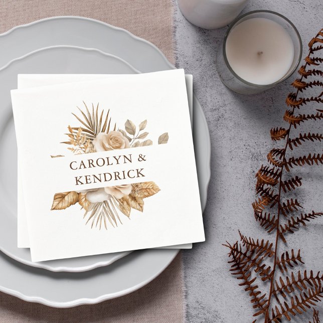 Servilleta De Papel Elegante Boda de Acentos Florales Neutrales Boho (Subido por el creador)