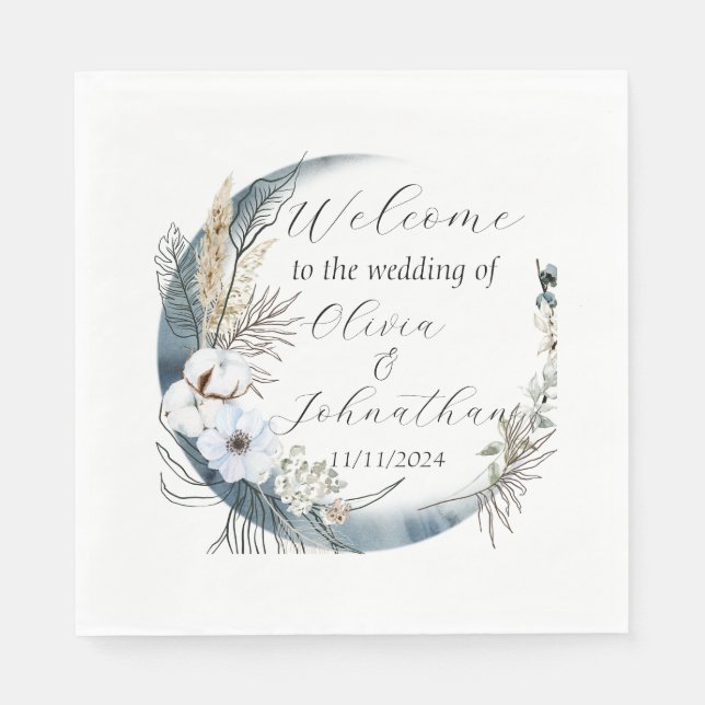 Servilleta De Papel Elegante Boda de acuarela floral (Anverso)