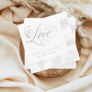 Servilleta De Papel Elegante Boda de Amor Caligrafía Plata