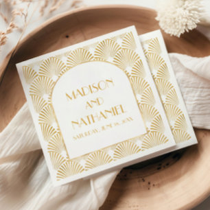 Servilleta De Papel Elegante Boda de Art Deco Blanco y Blanco