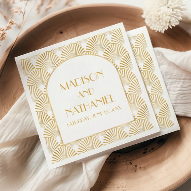 Servilleta De Papel Elegante Boda de Art Deco Blanco y Blanco (Subido por el creador)