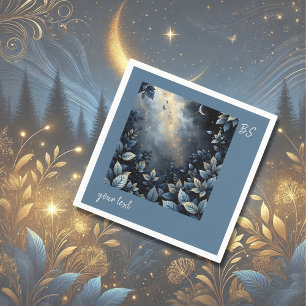 Servilleta De Papel Elegante boda de azul medianoche y bosque dorado