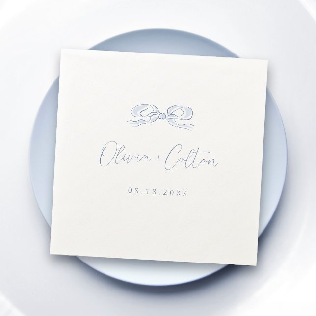 Servilleta De Papel Elegante Boda de barniz azul turbio (Elegant Dusty Blue Hand Drawn Bow Wedding Napkins)