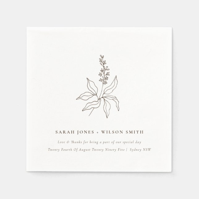 Servilleta De Papel Elegante Boda de boceto botánico floral (Anverso)