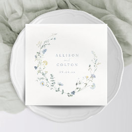 Servilleta De Papel Elegante Boda de Boho Rústico Dusty Blue Wildflowe