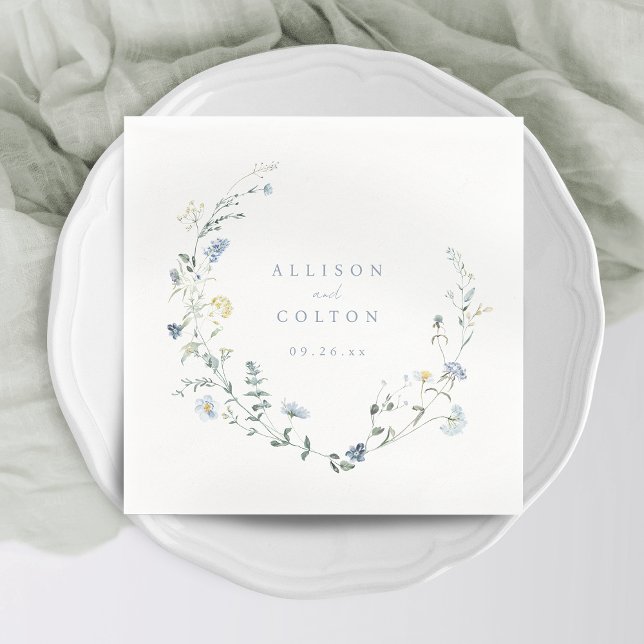 Servilleta De Papel Elegante Boda de Boho Rústico Dusty Blue Wildflowe (Elegant Dusty Blue Wildflower Rustic Boho Wedding Napkins)