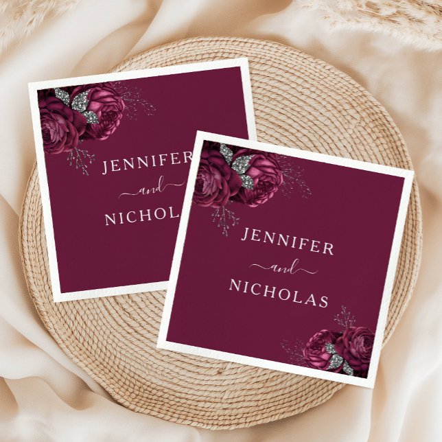 Servilleta De Papel Elegante Boda de Borgoña Floral Peonies (Elegant Burgundy Floral Peonies Wedding Napkins)