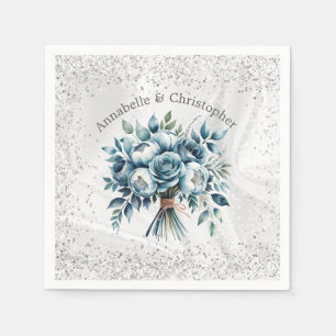 Servilleta De Papel Elegante Boda de Bouquet de Plata Azul Dusty
