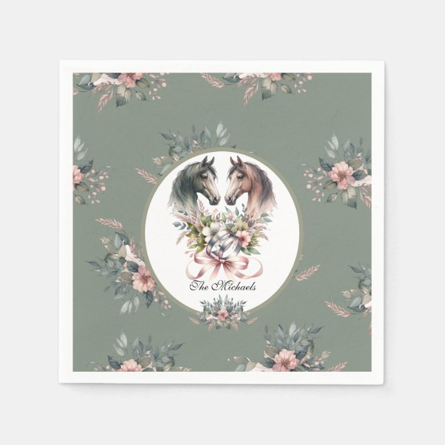 Servilleta De Papel Elegante Boda de caballos de primavera (Anverso)