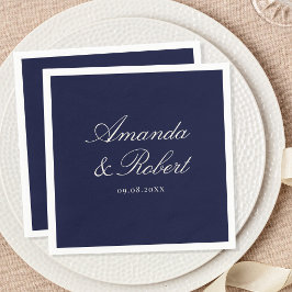 Servilleta De Papel Elegante Boda de Caligrafía Azul Marino