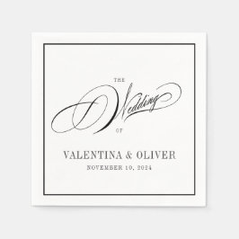 Servilleta De Papel Elegante Boda de caligrafía blanca y negra