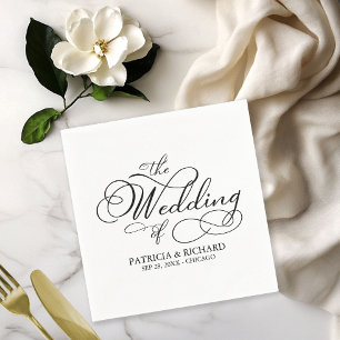 Servilleta De Papel Elegante Boda De Caligrafía Blanca Y Negra