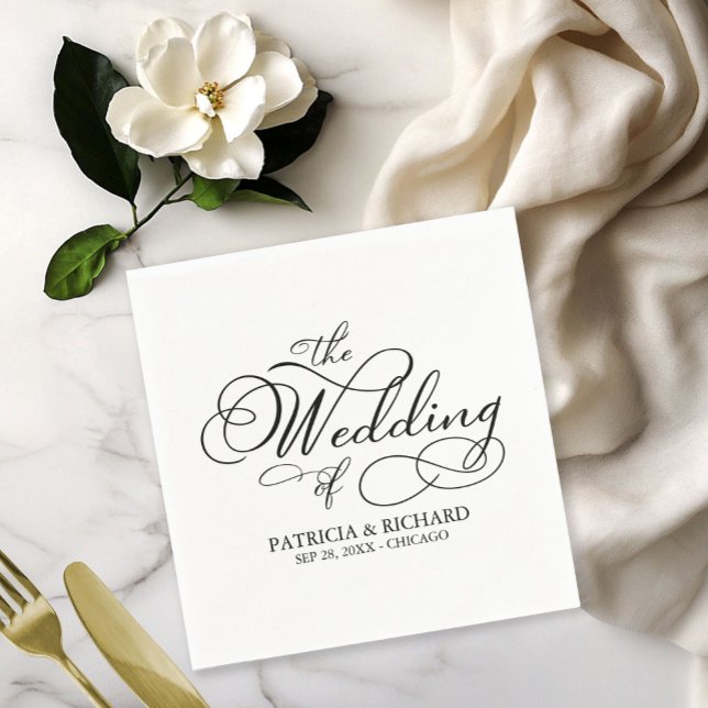 Servilleta De Papel Elegante Boda De Caligrafía Blanca Y Negra (Subido por el creador)