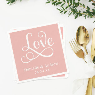 Servilleta De Papel Elegante Boda de Caligrafía de Amor Rosa