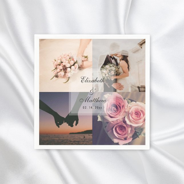 Servilleta De Papel Elegante Boda de Collage de fotos Novia y Groom (Subido por el creador)
