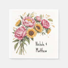 Servilleta De Papel Elegante Boda de color de agua Peony Bouquet