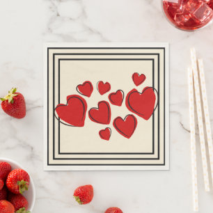 Servilleta De Papel Elegante Boda de Corazón de Amor Negro, Crema y Ro