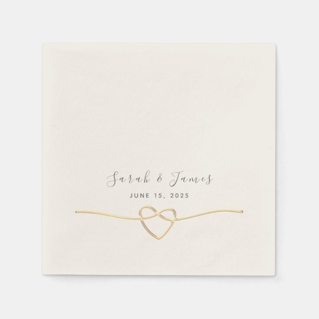 Servilleta De Papel Elegante Boda de Corazón de Oro (Anverso)