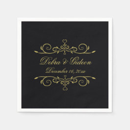 Servilleta De Papel Elegante Boda de Corazón Negro y Oro