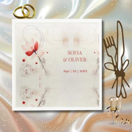Servilleta De Papel Elegante Boda de crema y cachorros rojos