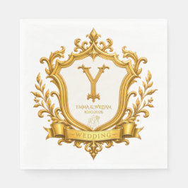 Servilleta De Papel Elegante Boda de Crest Monograma Vintage de Oro