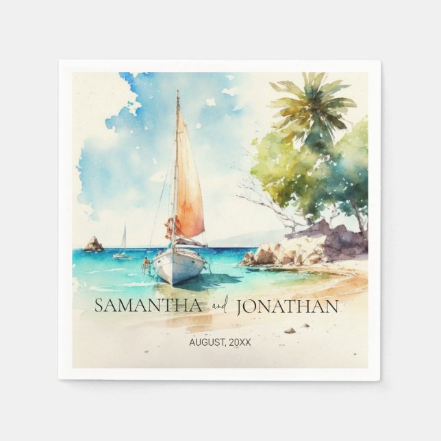 Servilleta De Papel Elegante boda de crucero minimalista con acuarela (Anverso)