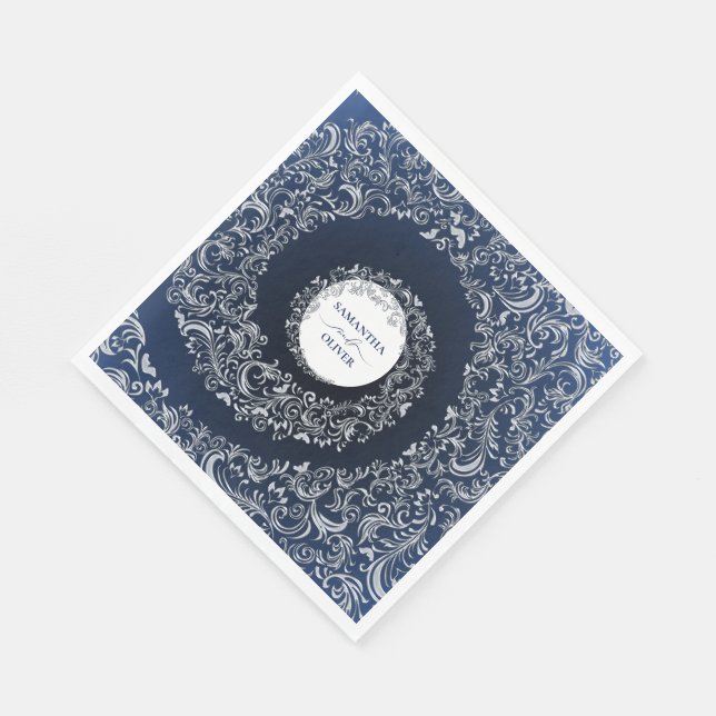 Servilleta De Papel Elegante boda de damasco azul (Esquina)