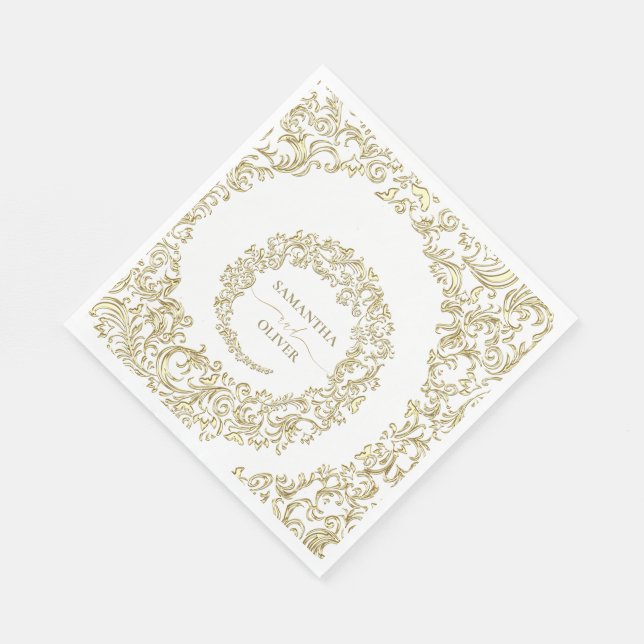 Servilleta De Papel Elegante Boda de Damasco de Oro (Esquina)