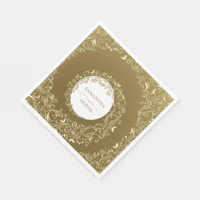 Servilleta De Papel Elegante Boda de Damasco de Oro (Esquina)